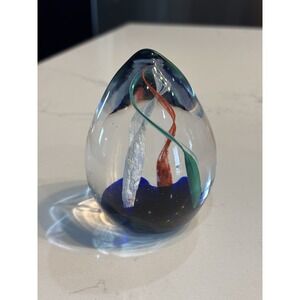 Vintage‎ Retro Art Glass Egg Shape Swirl Spiral Orange Blue Green Paperweight